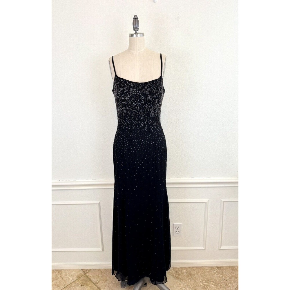 VTG 90s Y2K MY FASHION‎ Dress 8 Black Silk Chiffon Party Bling Whimsigoth Fairy